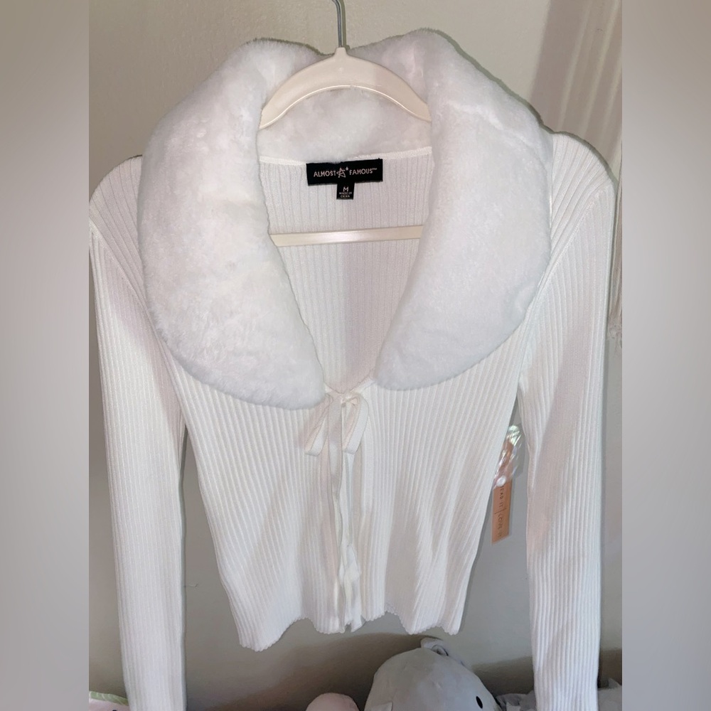 Almost Famous white Fur knitted cardigan